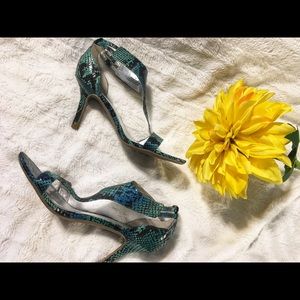 Teal Green Snake embossed strappy  heels
